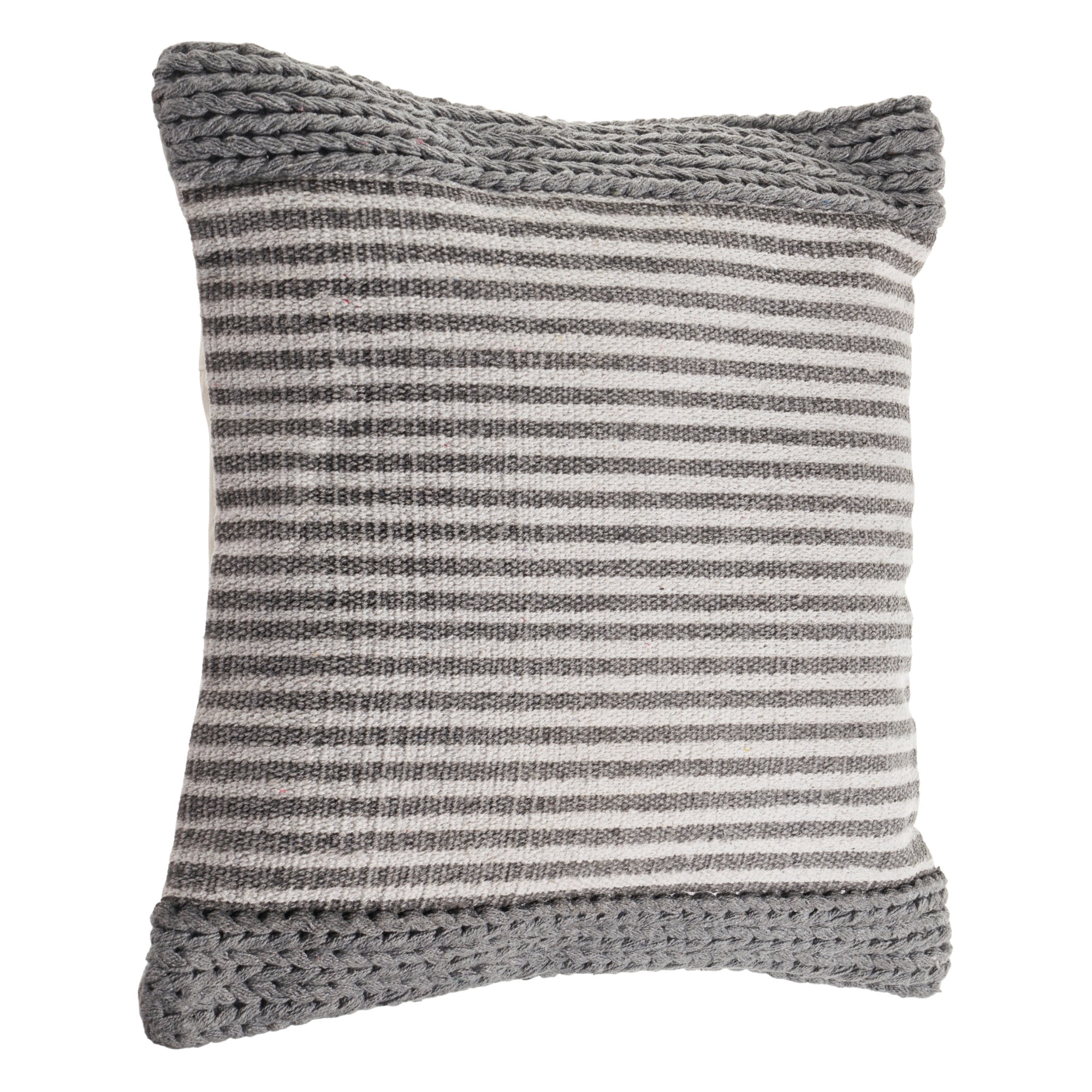 Harlow Hill Gray/Ivory Striped Farmhouse Cotton Blend Throw Pillow Cover, 20" x 20"
