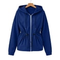 thumbnail image 5 of Women's Zip Up Sweatshirt Jacket Adjustable Drawstring Waist Long Sleeve Hoodie with Pockets Soft Lightweight Fall Casual Outerwear Blue, 5 of 5