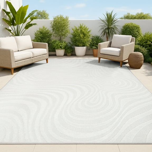 JONATHAN Y SCANDINAVIAN 5' x 8' Area Rug, Maribo Abstract Groovy Striped - Cream/Ivory, SCN103A-5