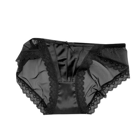 Fashion Deals Up to 40% Off Nnhblu Ladies Underwear Lace Low Waist Satin Vintage Cute Panties Black 1 Pack Underpants