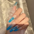 thumbnail image 3 of Uñas postizas de ataúd extralargas, uñas postizas de ballet, mate, Ombre, azul bebé, impresión de mariposas, prensa en uñas con diseños, uñas postizas acrílicas de cubierta completa para mujeres y, 3 of 5