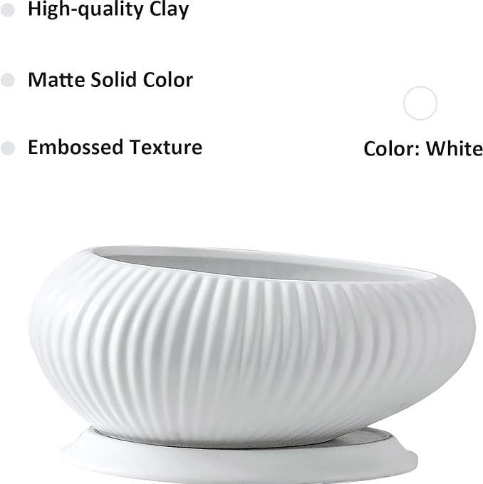 33 x 21 x 13.5 cm Oval White Ceramic Ribbed Planter