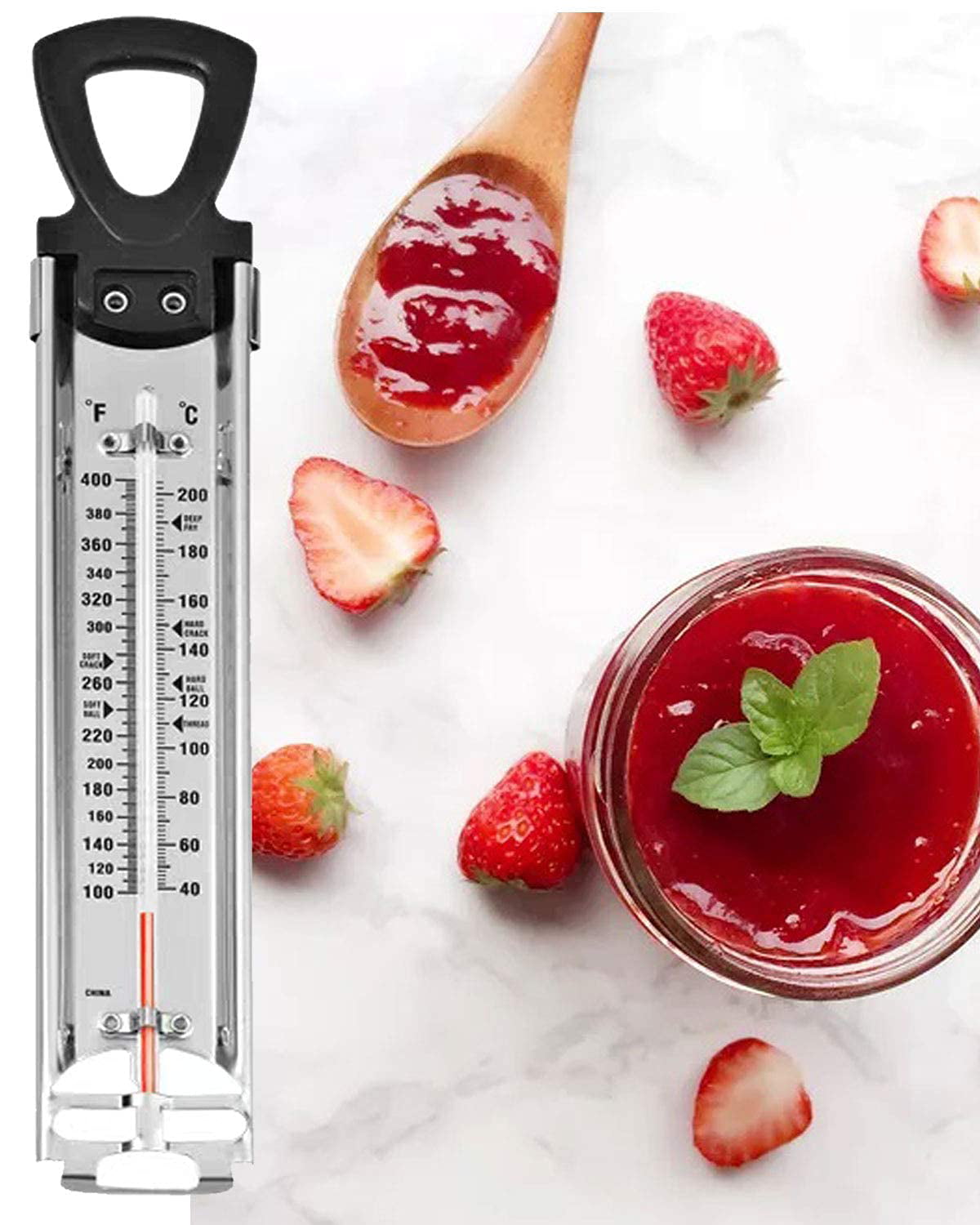  2 Pack Candy Thermometer with Pot Clip, Stainless Steel Cooking  Thermomete ＆ Glass Thermometer, Jam/Sugar/Syrup/Jelly/Oil/Deep Fry  Thermometer with Hanging Hook, Quick Reference Temperature Guide : Home &  Kitchen