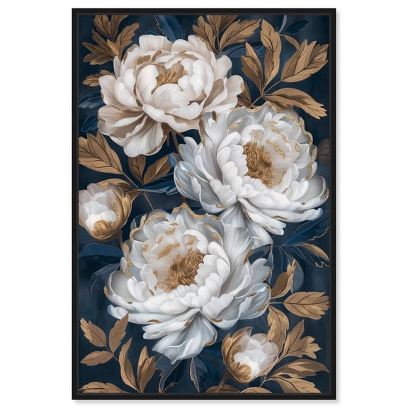 Golden Emblems in White II Canvas Luxury Floral Art by Art Remedy, Black Frame, 10" x 15"