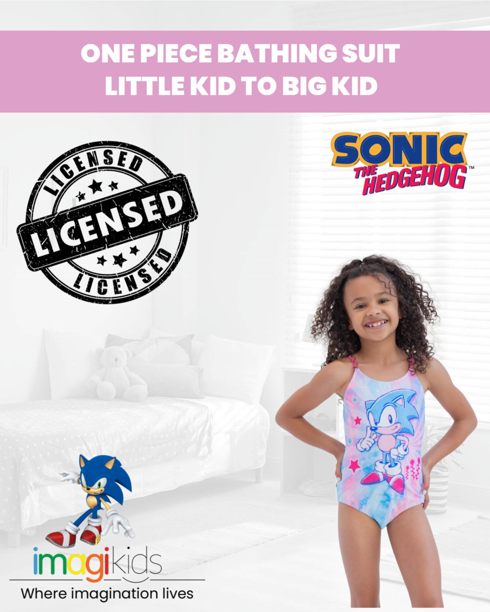SEGA Sonic The Hedgehog Big Girls One Piece Bathing Suit Little Kid to Big Kid