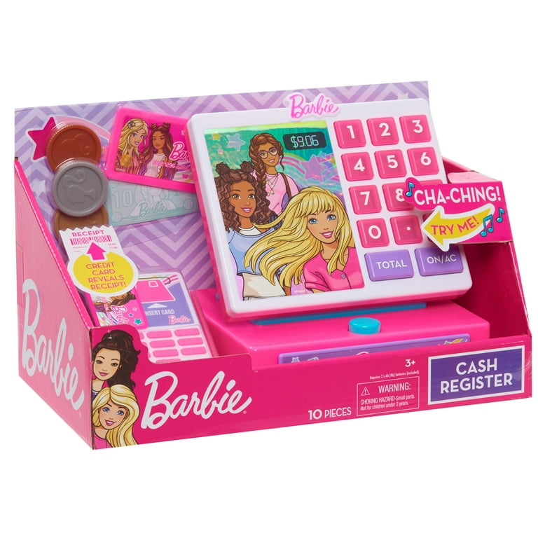 Barbie Play Checkout Set Cash Register with Sounds Pretend Money Credit Card Reader 9 Piece Ages 3 Up Walmart