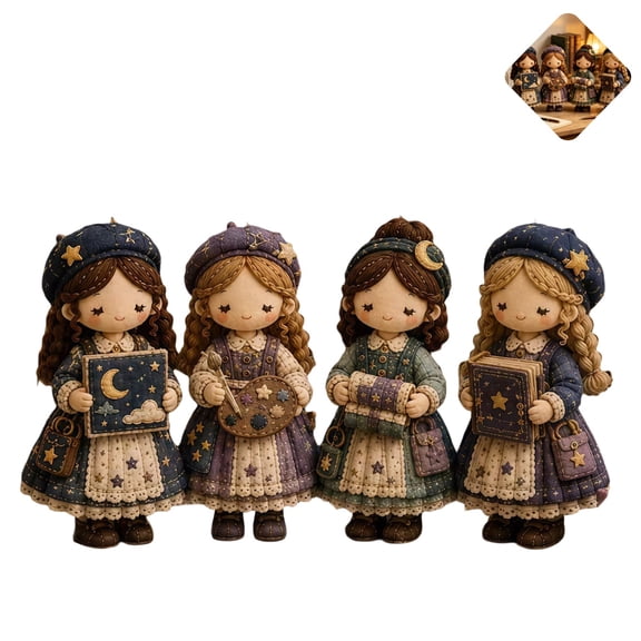 DIY Patchwork Doll Sewing Kit, 4 Pcs Cute Country Girl Fabric Doll Making Set with Pre-Cut Cloth, Thread, Needles and Accessories, Handmade Craft Kit for Adults and Beginners