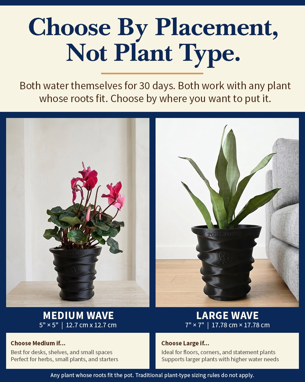 Posie Pot 7 inch, Large Gold Wave Self Watering Planter