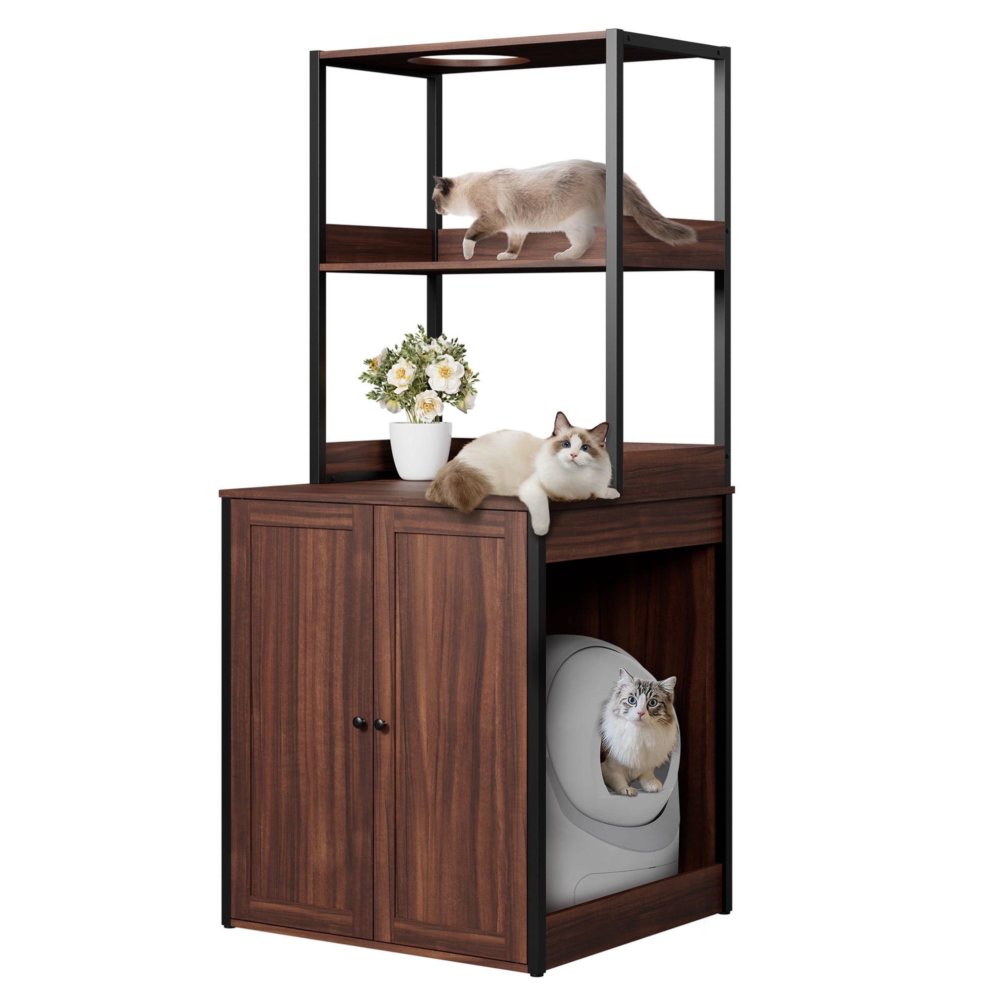 AIEGLE Large Cat Litter Box Enclosure Furniture for SelfCleaning Cat Litter Box, Wood Cat