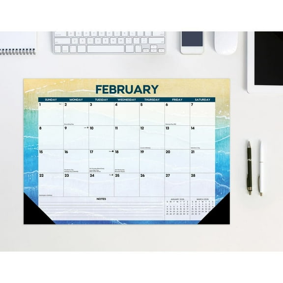Willow Creek Press, Beach 17x12 2026 Small Desk Pad, 17'' X 12'', 12-Month Calendar with Stapled Binding