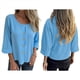thumbnail image 2 of Blusas de para Mujer, Cuello en V, Mangas 3/4, Abotonadas, Sueltas, Informales, Lisas, Tipo Túnica. Azul 4XL, 2 of 6