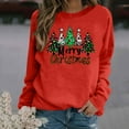 thumbnail image 2 of Lightweight Crewneck Sweatshirts Womens Xmas Tree Printed Merry Christmas Holiday Outfits Long Sleeve Loose Tops (XL, Orange), 2 of 4