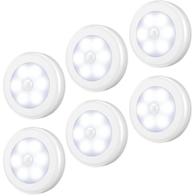 (Versión mejorada) Luz con sensor de movimiento, luz nocturna LED inalámbrica alimentada por batería, luz de escalera para armario que se puede pegar en cualquier lugar,11 Feliz Sencillez