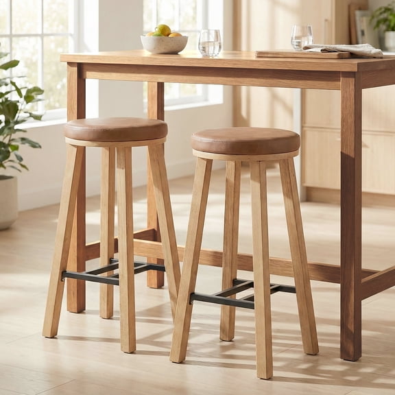 Bower Home Upholstered 29" Round Wood Counter Stool - 2 Pack