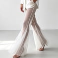 thumbnail image 5 of Karymi Women's Pants Sheer Mesh Flare Palazzo Pants, High Waist Double Layer See Through Wide Bell Long Trousers, Vertical Seam Party Club Capri Pants for Women, 5 of 5