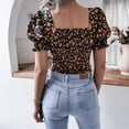 thumbnail image 4 of Mujer Puff Manga corta Escote cuadrado Slim Fit Estampado floral Espalda fruncida para el trabajo en casa Citas, 4 of 6