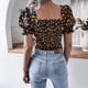 thumbnail image 4 of Blusa de manga corta abullonada para mujer, blusa sexy de manga corta abullonada para mujer, blusa fruncida para mujer, diseño personalizado, 4 of 6