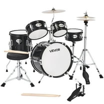 VEVOR Kids Drum Set,5-Piece 14 in Junior Drum Sets, Beginner Drums Set with Adjustable Throne, Cymbal & Two Pairs of Drumsticks, Musical Learning Drums Instruments Kit, for Children Ages 6-13(Black)