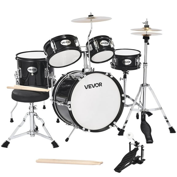 VEVOR Kids Drum Set,5-Piece 14 in Junior Drum Sets, Beginner Drums Set with Adjustable Throne, Cymbal & Two Pairs of Drumsticks, Musical Learning Drums Instruments Kit, for Children Ages 6-13(Black)