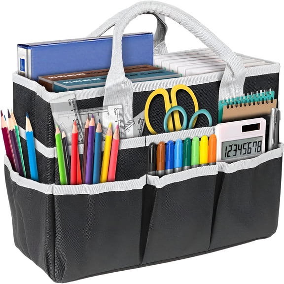 QARUN Craft Organizer Tote Bag with Multiple Pockets-Large Art Storage&Sewing Bag for Supplies,Scrapbooking,School Teachers,Medical Kits,Office&Travel Supplies Storage Caddy(Black)