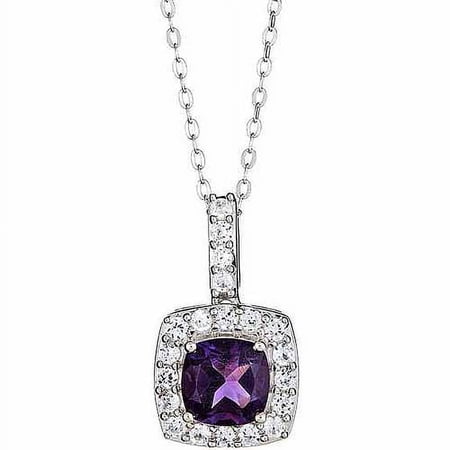 Arista Created Square Amethyst and Round White Sapphire Sterling Silver Women's Halo Pendant, 18"