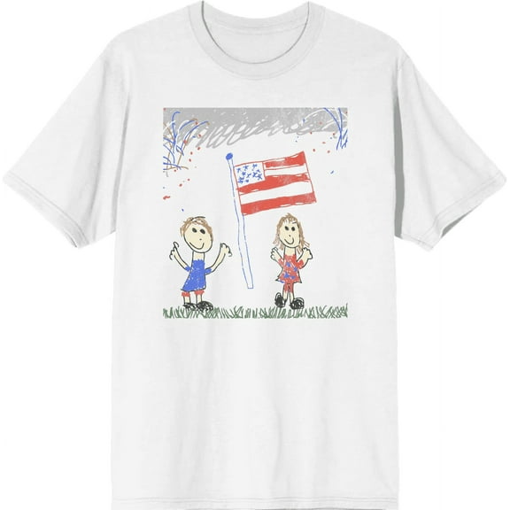 Americana Child Drawing Men's White Crew Neck Short Sleeve Tee-Medium