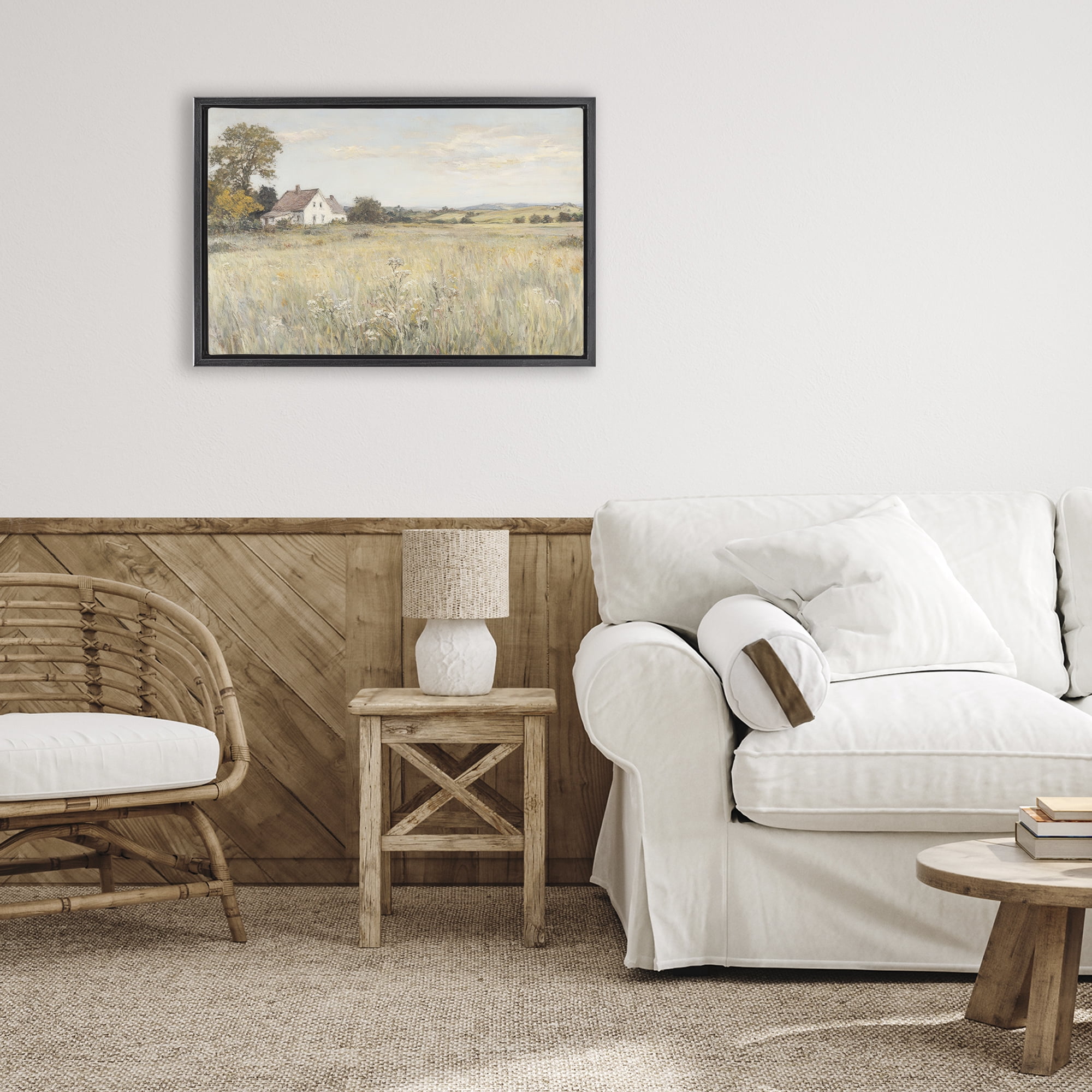 Stupell Industries Country Living in Golden Meadow Black Framed Floater Canvas Wall Art, design by Petal Prints Design