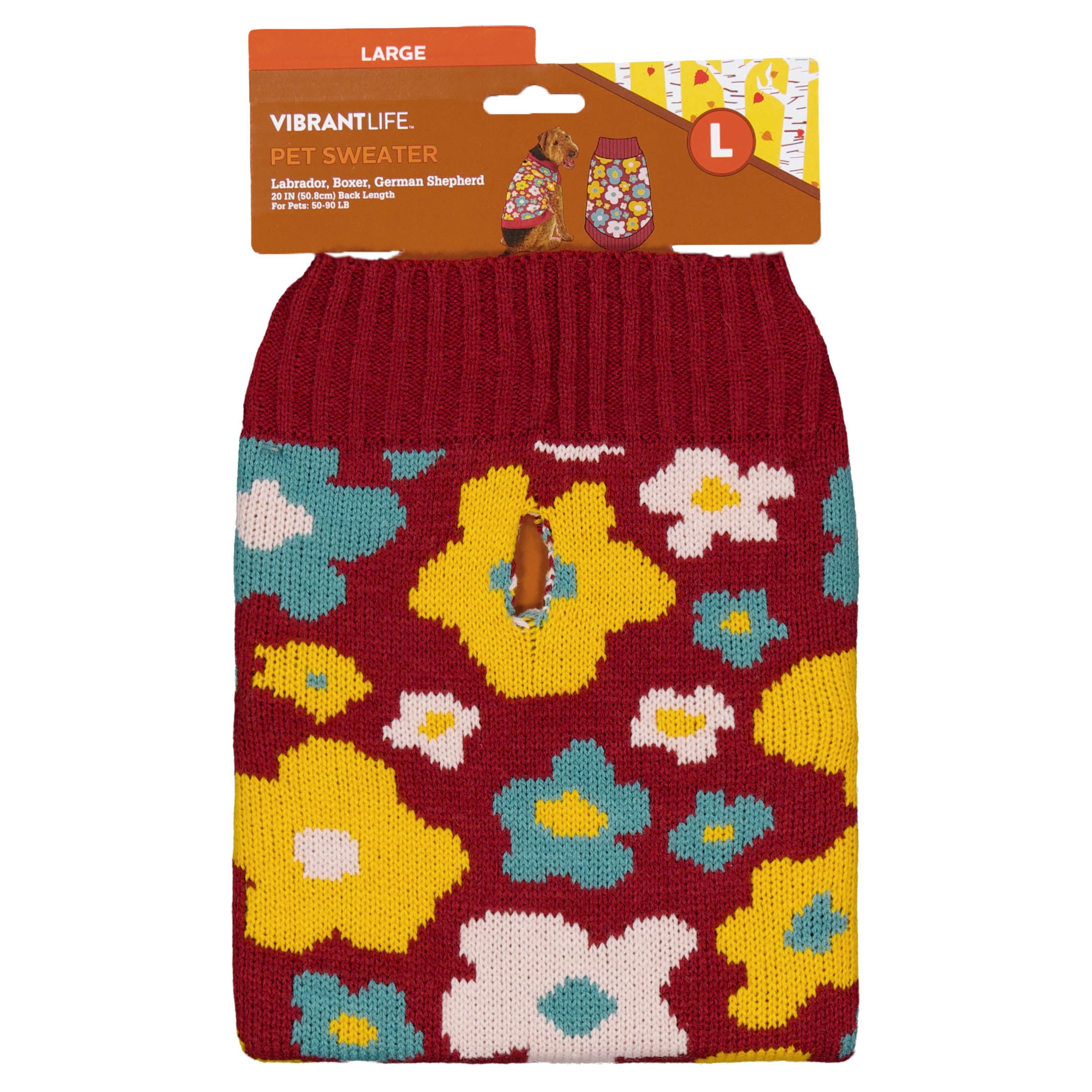 Vibrant Life Sweater for Dogs, Fall Flowers, Red and Yellow, L