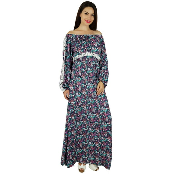 Bimba Women Long Maxi Dress Boho Gothic Style Long Sleeve Classic Dress Gown