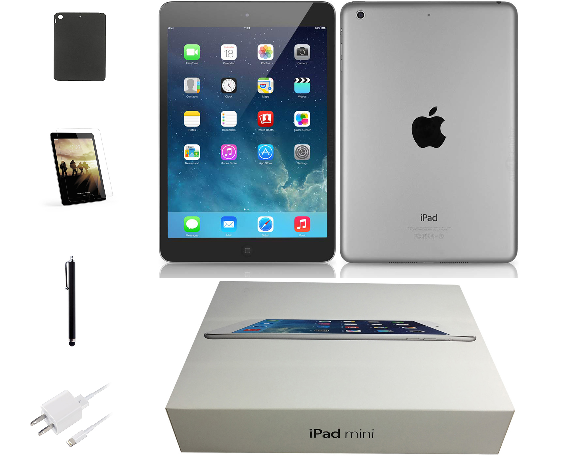 Apple 7.9-inch iPad Mini 2 Retina, Wi-Fi Only, 32GB, Bundle Comes With:  Bluetooth Headset, Tempered Glass, Case, Stylus Pen, Rapid Charger - Space  Gray (Certified Used) - Walmart.com