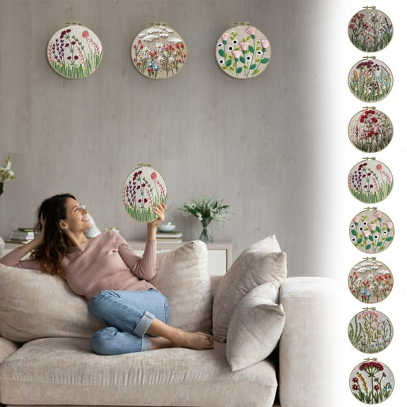 Embroidery Flower Kit for Beginners | DIY Hand Embroidery Starter Set with Printed Cotton Fabric & Threads | Includes Wooden Hoop, Needles, Instructions | 12"x12" Canvas | 4-6 Hr Craft Project