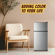 Tacool Small Mini Fridge with Top Freezer Compact Refrigerator Dual Door with Adjustable Thermostat Silver for Home New