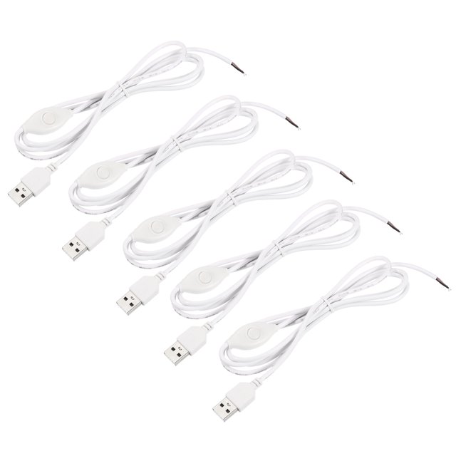 Lámpara Cable Atenuador DC 5V USB Atenuación Controlador con Un-Botón Interruptor Alimentación Cable para Sólo Color LED Tiras Mesa Lámparas, Blanco, Paquete de 5