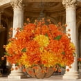 thumbnail image 5 of Faux Fall Mums Hanging Basket for Outdoor Decor, 75 UV Resistant Artificial Silk Flowers in Planter with Orange Yellow Daisy for Autumn Porch, Patio, and Garden Yard Decoration, 5 of 6
