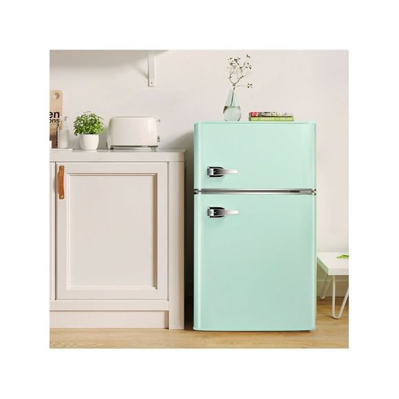 3.2 Cu.Ft Mini Fridge With Freezer, Double Door Compact Refrigerator, Retro Mini Refrigerator For Dorm, Office, Bar, RV, Bedroom(Green)