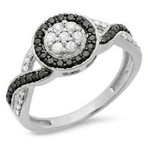 Dazzlingrock Collection 0.55 Carat (ctw) 10K Round White & Black Diamond Ladies Cluster Engagement Ring, White Gold, Size 6