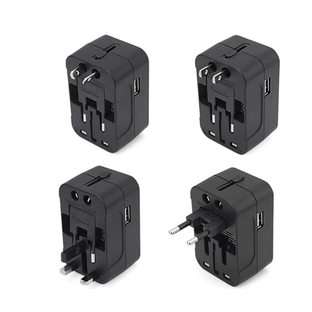 Adaptador de viaje universal todo en uno, convertidor de corriente, adaptador de enchufe de CA, cargador de pared con dos puertos de carga USB para cargar teléfonos celulares, computadoras de la UE,