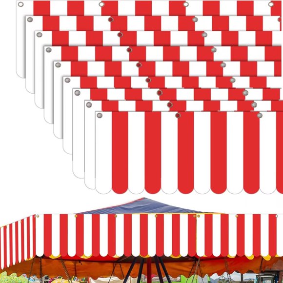 Preboun 12 Pcs Halloween Carnival Decorations Tent Circus Carnival Hanging Decorations Red White Striped Banner Circus Halloween Party Supplies Christmas Mardi