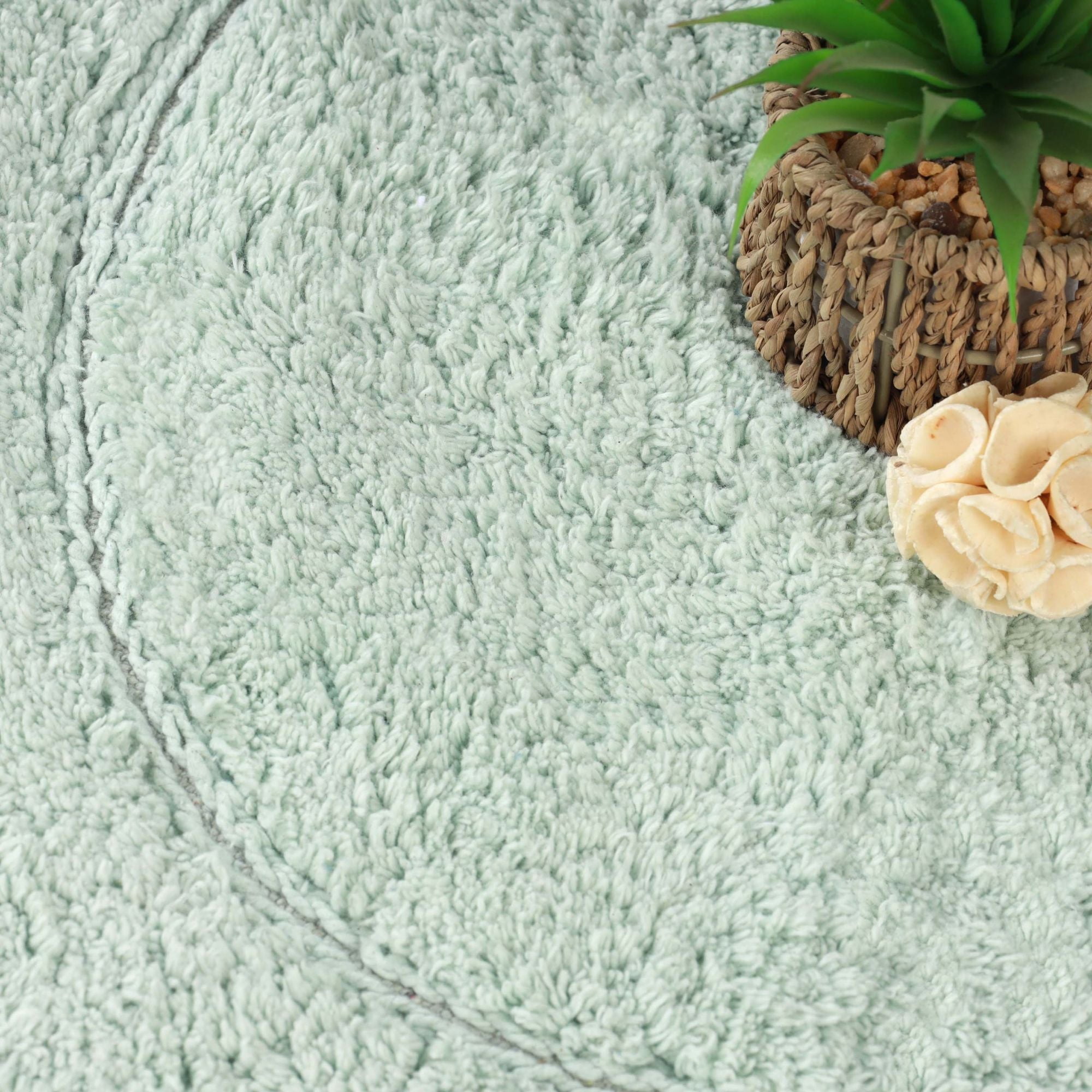 Superior Oval Bordered Cotton Washable Non-Slip Bath Rug, Runner Size, Sage