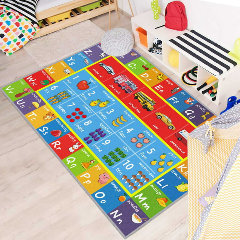 ABC Play Rugs for Playroom, Educational ABC Numbers Graphics  Animals Roads Play Carpet Non-Slip Machine Washable Game Area Rug, Living  Room Game Play Mat(B,140x200cm/55x79in) : Home & Kitchen
