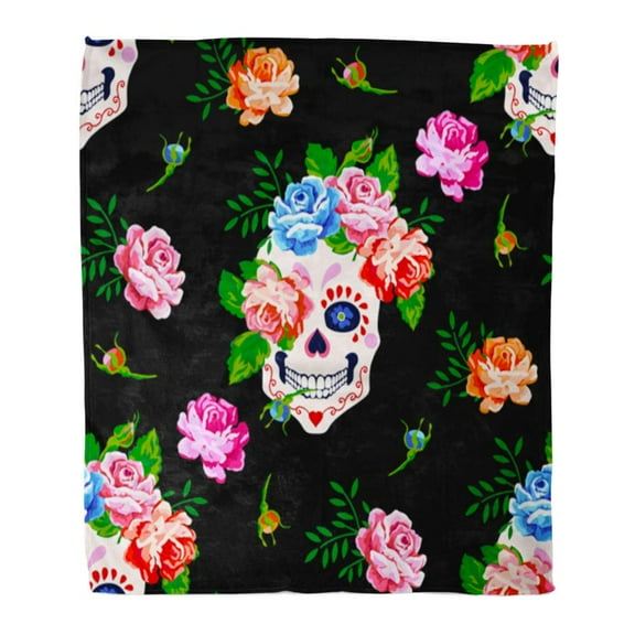 ASHLEIGH Throw Blanket Warm Cozy Print Flannel Colorful Frida Skull and Rose Floral Pink Pattern Kahlo Comfortable Soft for Bed Sofa and Couch 58x80 Inches