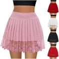 thumbnail image 2 of Women's Lace Trim Mini Skirt Low Rise Pleated Half Slip Skirt Layered Flowy Skirts Underskirt, 2 of 6