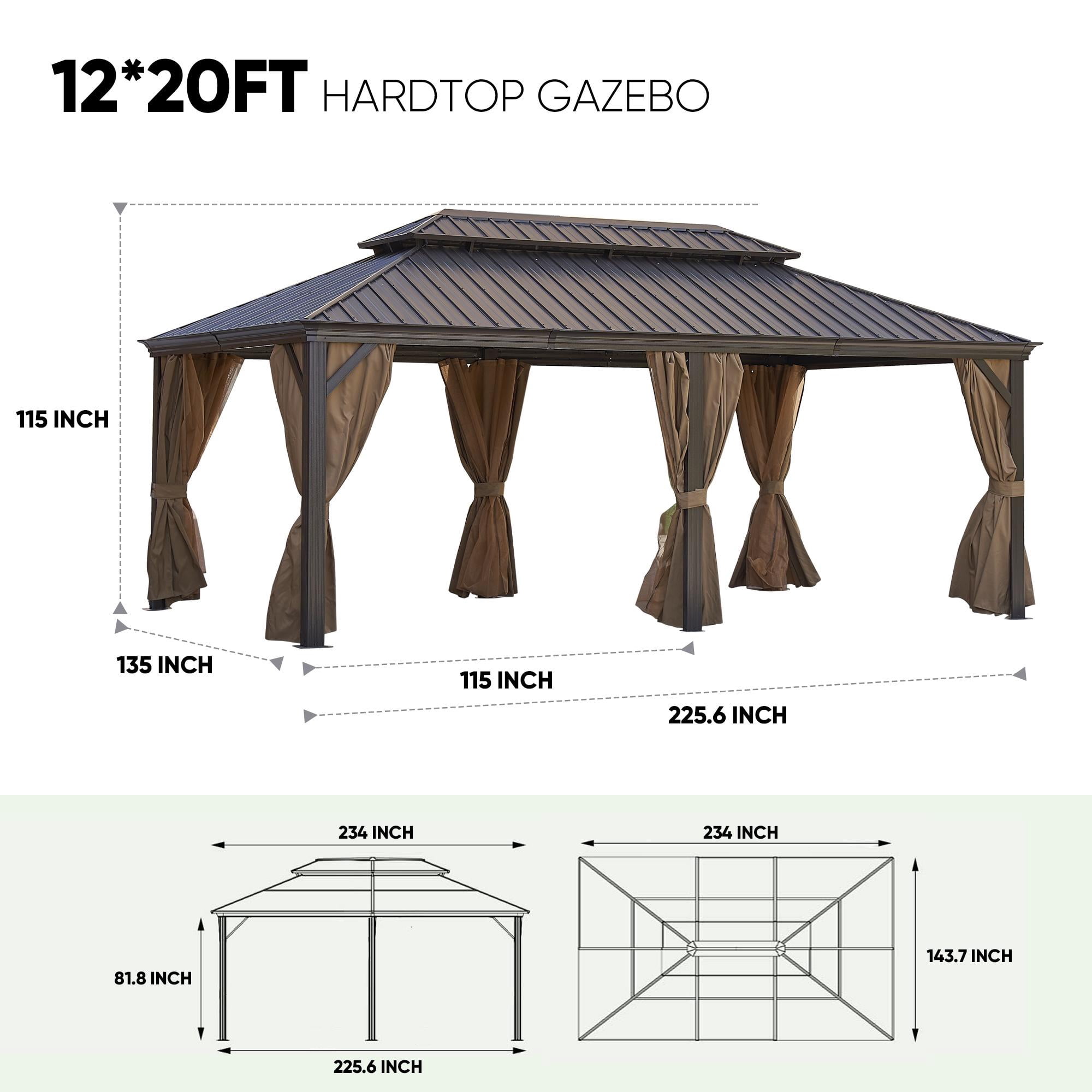SEGMART 12' X 20' Hardtop Gazebo, Outdoor Aluminum Gazebo with Galvanized Steel Double Roof, Permanent Metal Pavilion with Steel Canopy, Curtain and Netting for Patios, Gardens, Lawns