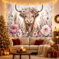 thumbnail image 3 of Highland Cow in a Pastel Rose Garden, Serene Watercolor for Animal Lovers, Floral Farmhouse Decor, Housewarming Gift, Tapestry Wall Hanging for Bedroom and Living Room, 3 of 7