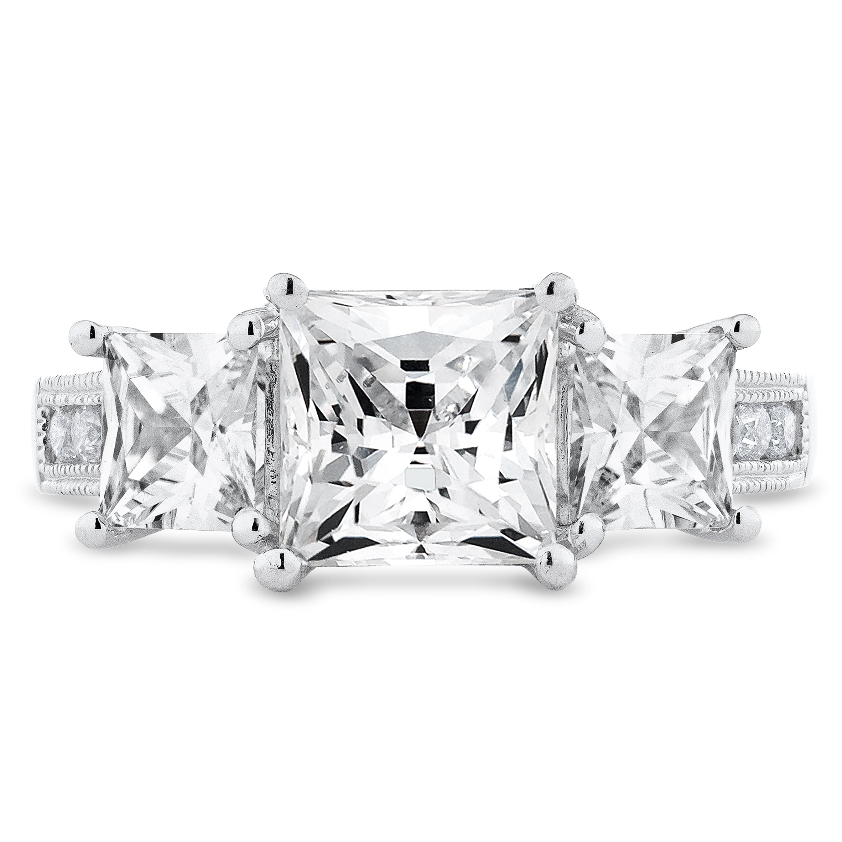 Jay Heart Designs 925 Sterling Silver Princess Cut Three Stone Simulated White Diamond Ring