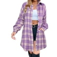 thumbnail image 3 of Women Plaid Shirt Jackets Casual Oversized Classic Lapel Long Sleeve Shacket Buton Vintage Trensy Fall Coat With Pockets, 3 of 4
