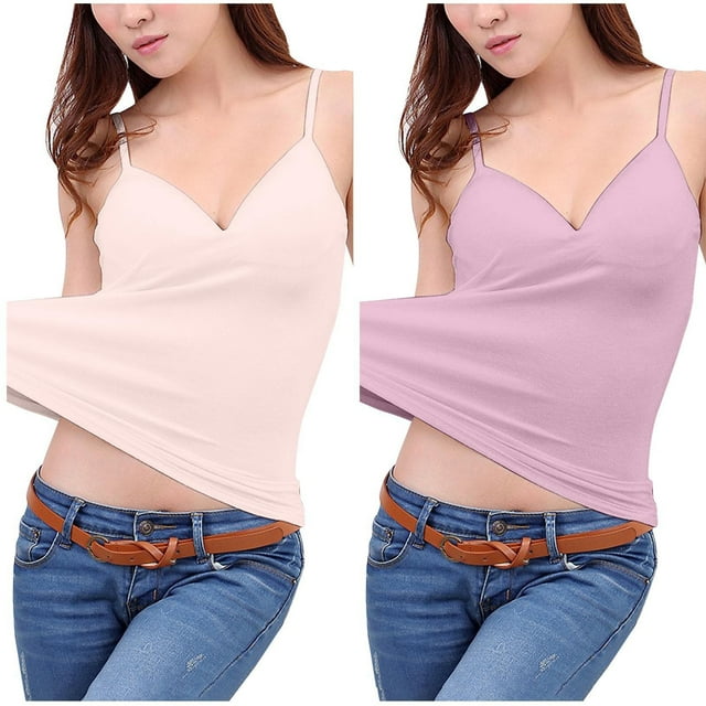 TIMIFIS Débardeur pour Femmes 2 Pcs Haut Sans Manches à Col Rond Uni avec Coussinets de Soutien-Gorge Blouse Sans Manches