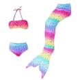 thumbnail image 1 of Traje de baño de cola de sirena para niñas de 6 a 7 años, traje de baño con arcoíris, 1 of 5