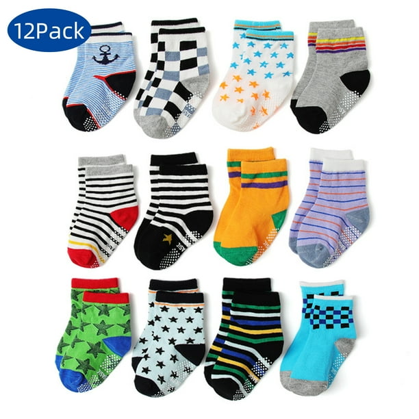 12 Pack Baby and Toddler Socks,Baby Non Slip Grip Ankle Socks with Non Skid Soles for Infants