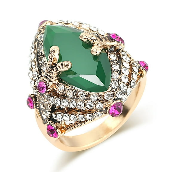Womens Alloy Ring with Zircon Inlaid Emerald Bohemian Fashion Ring Hollow Design Ring Jewelry Gift for Her Number 7 8 and 9